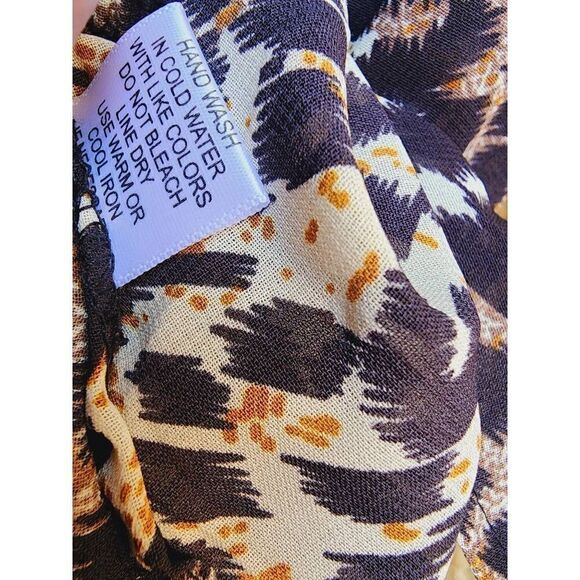 MPH Collection Womens Blouse Leopard Semi Sheer Cheetah Drawstring Plus 2X - Picture 5 of 6